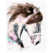 Pictură pe numere BrushMe Cal într-o pată de acuarelă GX4500 50 x 40 cm, P&acirc;nză
