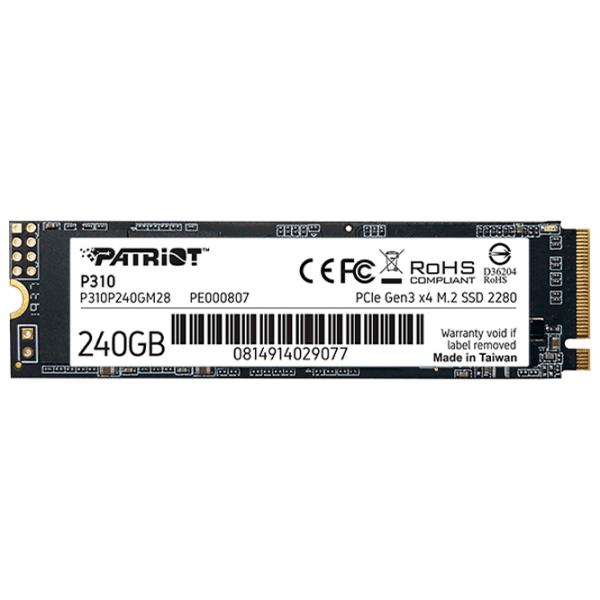 SSD Patriot P310 M.2 240 ГБ Скорость чтения: 1700 MБ/ с,
Скорость записи: 1050MБ/ с photo 1