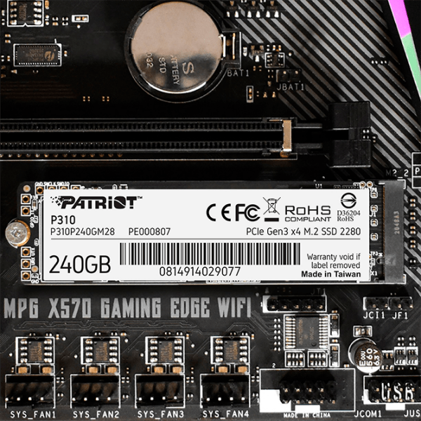 SSD Patriot P310 M.2 240 ГБ Скорость чтения: 1700 MБ/ с,
Скорость записи: 1050MБ/ с photo 4