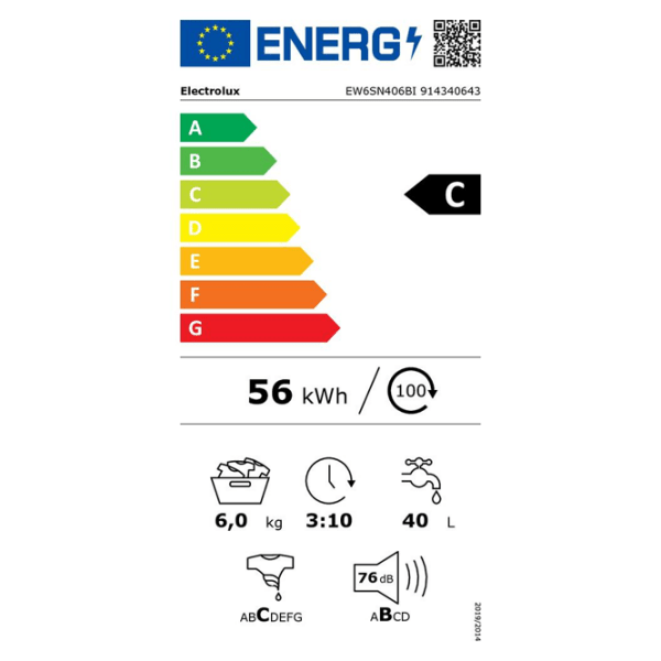 Mașină de spălat Electrolux EW6SN406BI White 6 kg, 1000 rpm, C photo 6