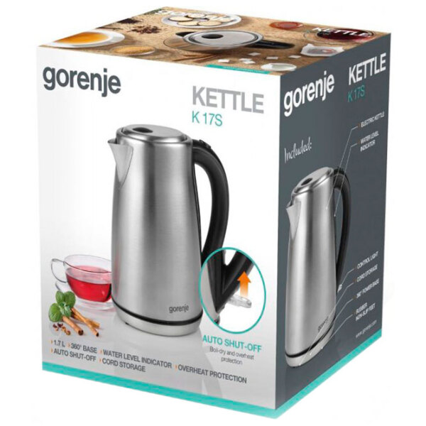 Ceainic electric Gorenje K17S Silver 2000 W, 1.7 l, Material interior: Inox photo 5