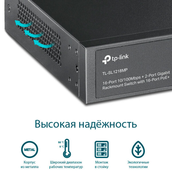 Switch TP-Link TL-SL1218MP Black 7.2 Gbit/ s photo 5