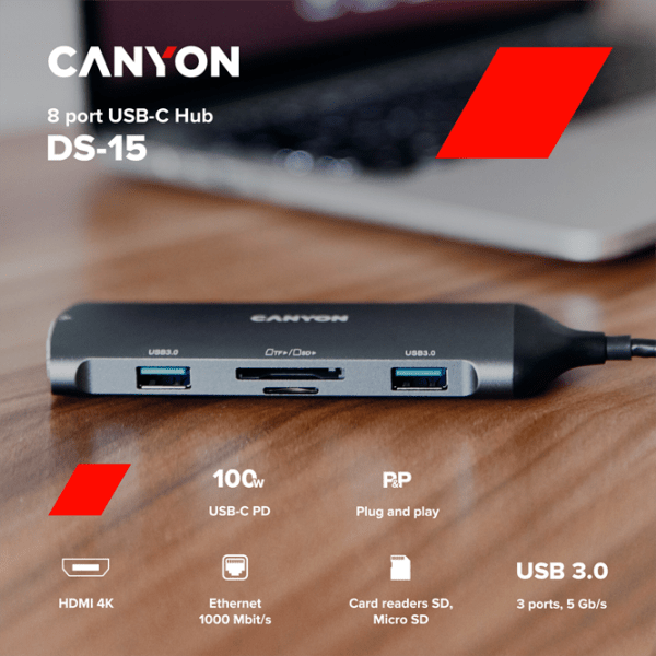 Adapter Canyon DS-15 Gray USB Type-C photo 3