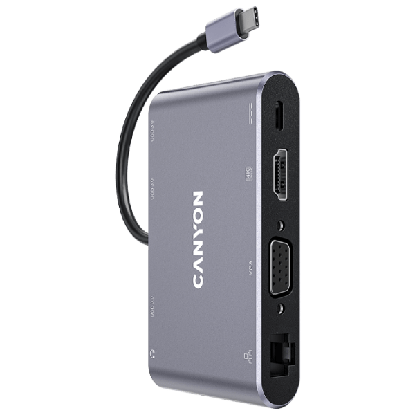 Adapter Canyon DS-14 8-in-1 Gray USB Type-C photo 1