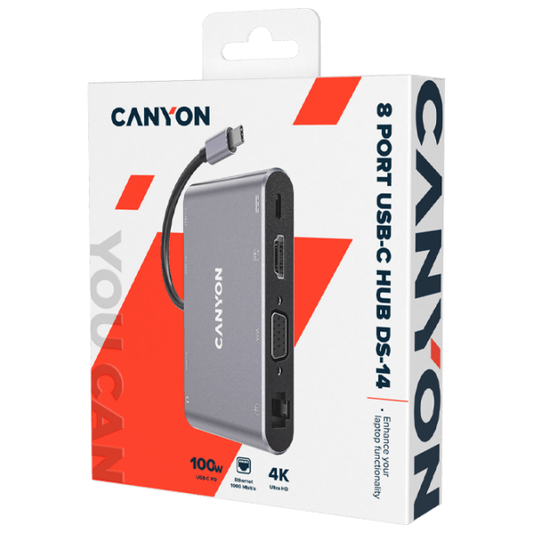 Adapter Canyon DS-14 8-in-1 Gray USB Type-C photo 2