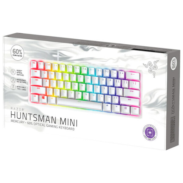 Tastatură Razer Huntsman Mini White Purple Switch Gaming, Cu fir photo 5