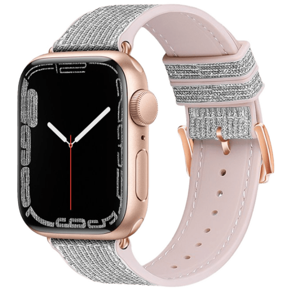 Ремешок Apple Watch WA11 Diamond series double-section Розовый Серебристый Силикон, 42, 44, 45, 49 мм photo 1