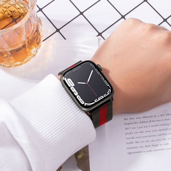 Ремешок Apple Watch WA03 Simple beauty series Черный Red Металл, 42 / 44 / 45 / 49 мм photo 5