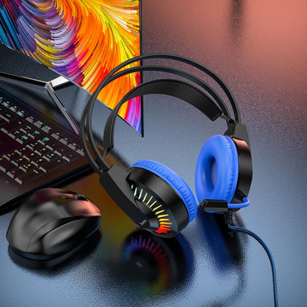 Căști Hoco W105 Joyful Blue Cu fir/ Gaming/ Over the ear photo 6