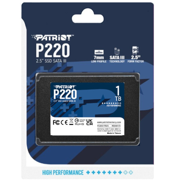 SSD Patriot P220 2.5'' 1 ТБ Скорость чтения: 550 MБ/ с,
Скорость записи: 500 MБ/ с photo 4