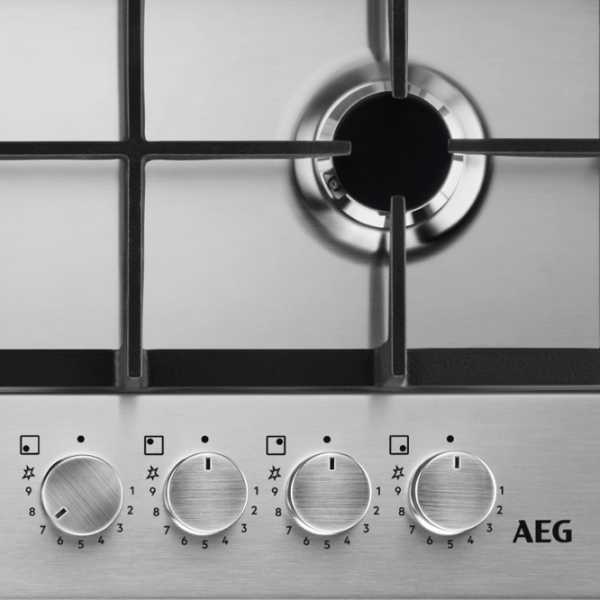 Газовая варочная панель AEG HGB64420SM Нержавеющая сталь Нержавеющая сталь, Решетка: Чугунная photo 2