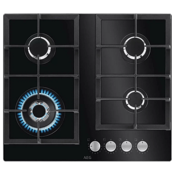 Plită încorporabilă pe gaz AEG HKB64420NB Black Sticlă călită, Gratare: Fontă photo 1