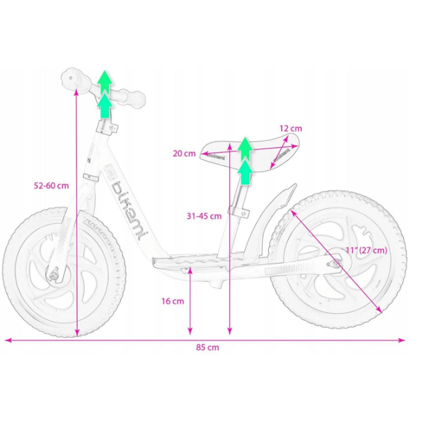 Bicicletă fără pedale Jumi CD-871304 11" 11" Pink White Metal / Pentru copii photo 6