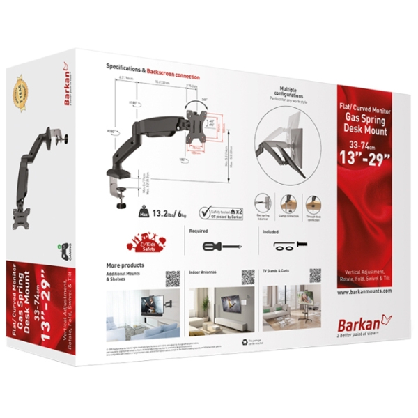 Suport pentru monitor Barkan M121P Black VESA 100 x 100 mm photo 4