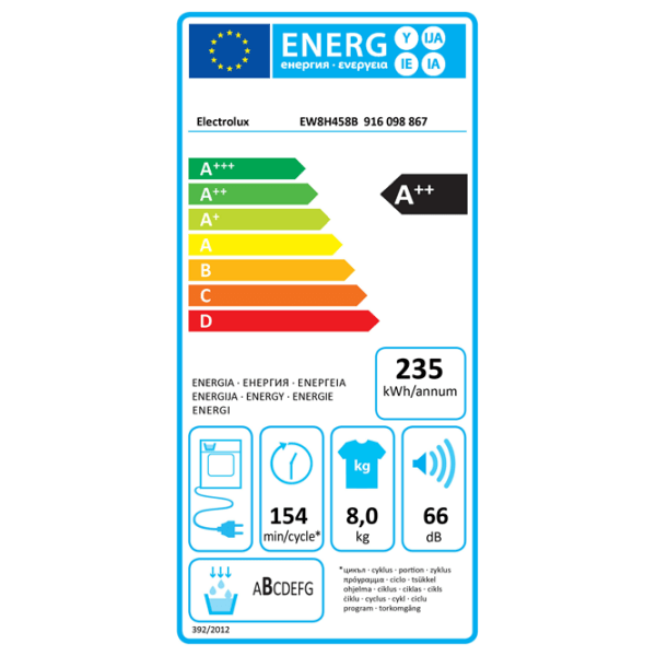 Mașină de uscat rufe Electrolux EW8H458B White 8 kg, A++ photo 6