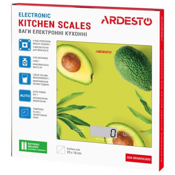 Cântar de bucătărie Ardesto SCK-893 AVOCADO Multicolor Electronic, Plastic/ Sticlă, 5 kg photo 5