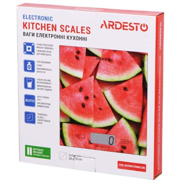 Cântar de bucătărie Ardesto SCK-893 WATERMELON Multicolor Electronic, Plastic/ Sticlă, 5 kg photo 5