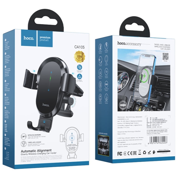 Încărcător auto Hoco CA105 Wireless Charger (15 W) Black 2 A / Black photo 4