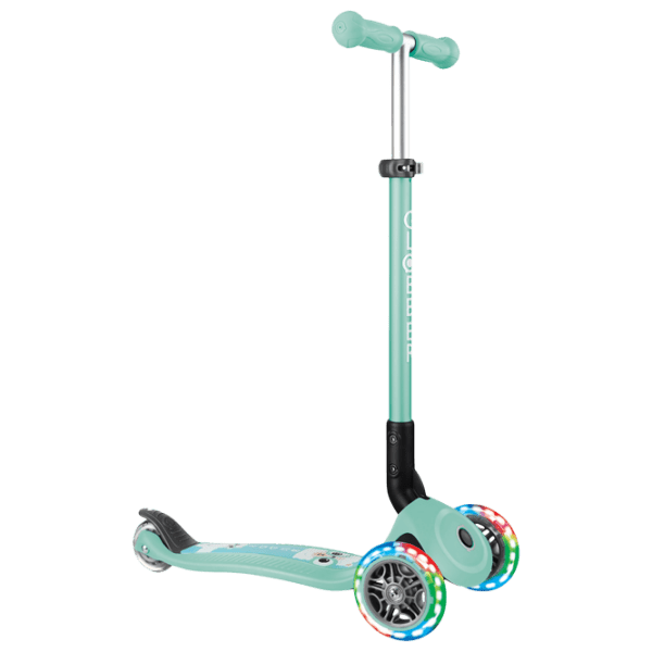 Детский трёхколёсный самокат Globber Primo Foldable Lights (7239-003) Мятный 3 года, 50 кг, Полиуретановые photo 1