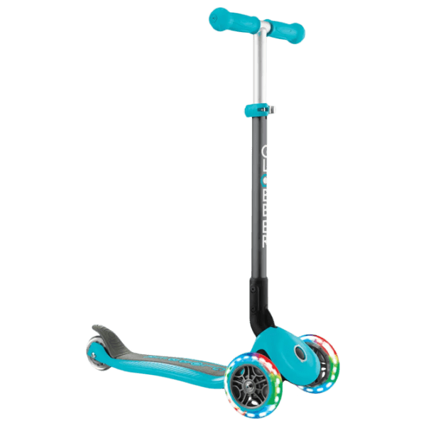 Детский трёхколёсный самокат Globber Primo Foldable Lights (7239-004) Бирюзовый 3 года, 50 кг, Полиуретановые photo 1