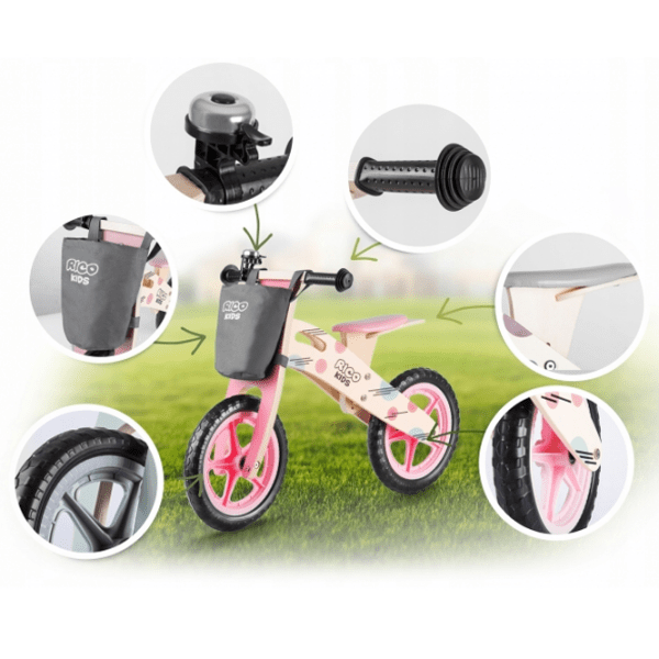 Bicicletă fără pedale Ricokids RC-611 12" Pink Wood  / Pentru copii photo 5