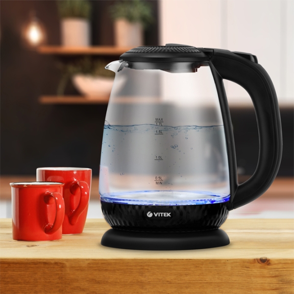 Ceainic electric Vitek VT-7074 Black 2200 W, 1.7l, Material interior: Sticlă photo 5