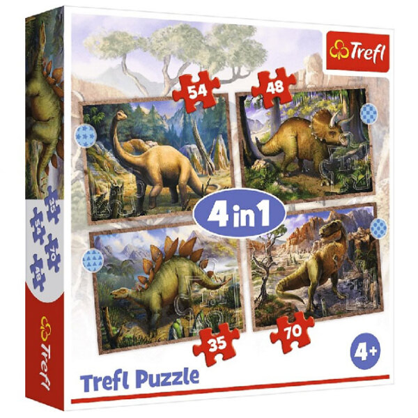 Puzzle 2D Trefl 4in1 Interesting Dinosaurs (34383) Numărul de piese: 207, V&acirc;rsta recomandată: 4+ photo 1