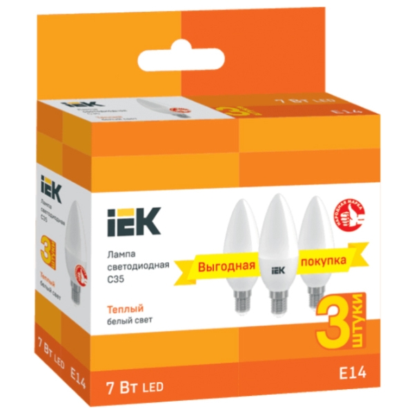 Set becuri LED IEK C35 LLE-C35-07-230-30-E14-3 E14 | 7 W | Yellow photo 2