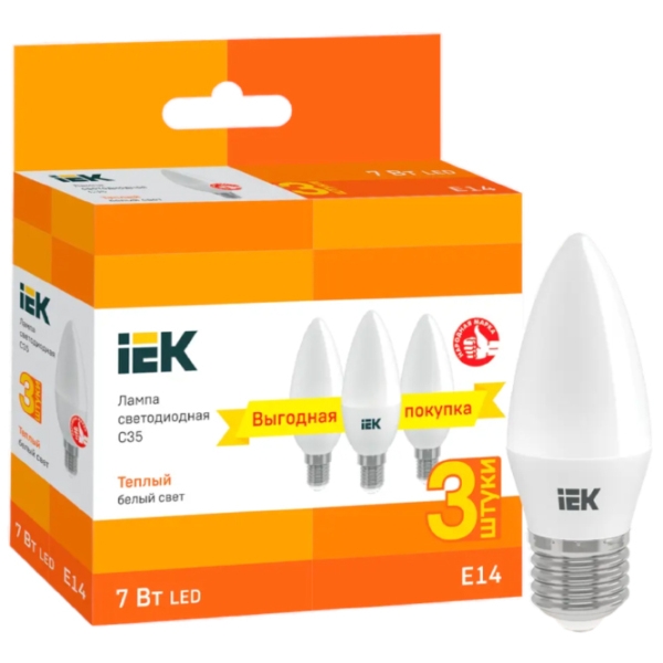 Set becuri LED IEK C35 LLE-C35-07-230-30-E14-3 E14 | 7 W | Yellow photo 3