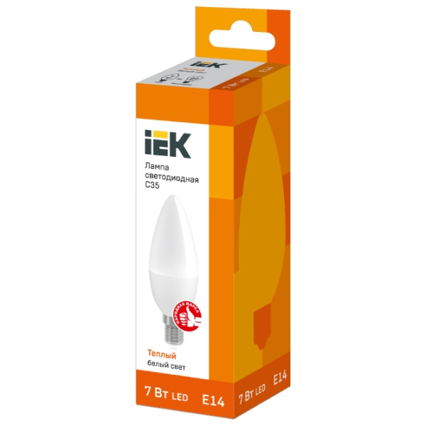 Лампочка светодиодная IEK C35 LLE-C35-7-230-30-E14 E14 | 7 Вт | Yellow photo 2