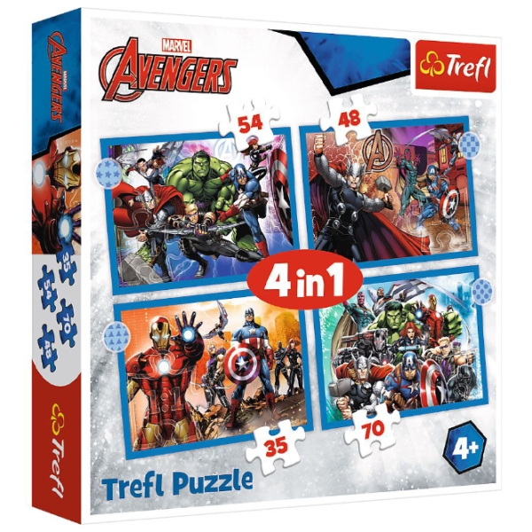 Puzzle 2D Trefl 4in1 Brave Avengers (34386) Numărul de piese: 207, V&acirc;rsta recomandată: 4+ photo 1