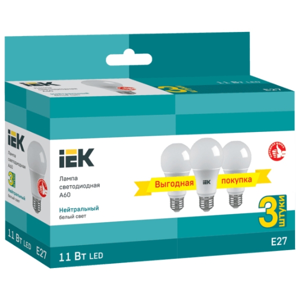 Set becuri LED IEK A60 LLE-A60-11-230-40-E27-3 E27 | 11 W | White photo 2