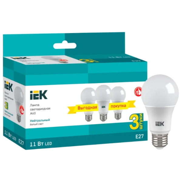 Set becuri LED IEK A60 LLE-A60-11-230-40-E27-3 E27 | 11 W | White photo 3
