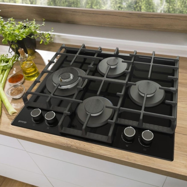 Plită încorporabilă pe gaz Gorenje GTW6D42AB Black Sticlă călită, Gratare: Fontă photo 5