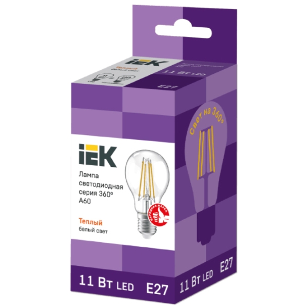 Лампочка светодиодная филаментная IEK A60 LLF-A60-11-230-30-E27-CL E27 | 11 Вт | White photo 2