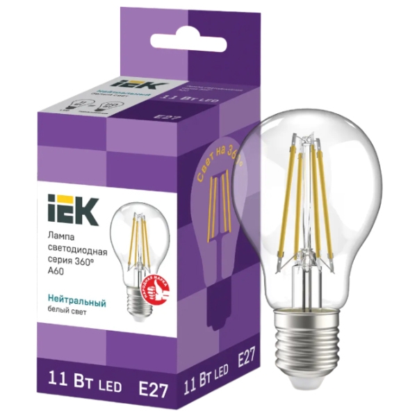 Лампочка светодиодная филаментная IEK A60 LLF-A60-11-230-40-E27-CL E27 | 11 Вт | White photo 3
