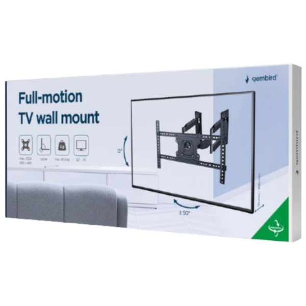 Suport TV Gembird WM-75ST-02 Black VESA 600 x 400 mm photo 6