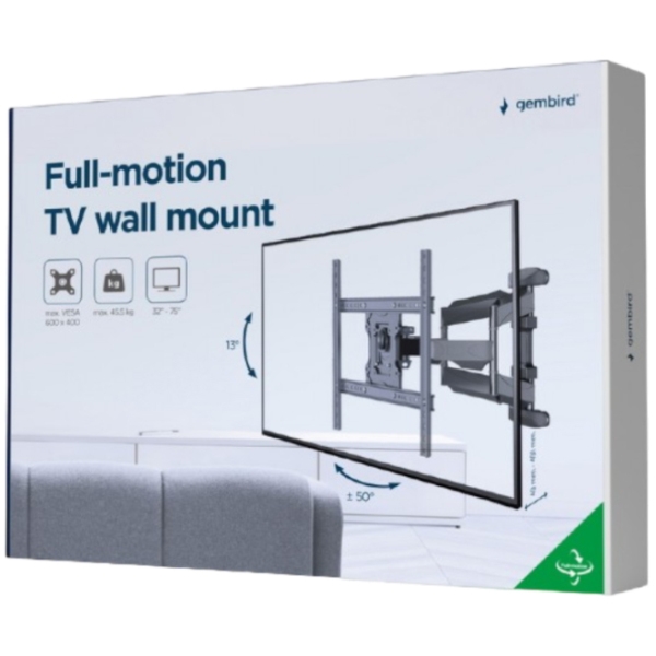 Suport TV Gembird WM-75ST-01 Black VESA 600 x 400 mm photo 5