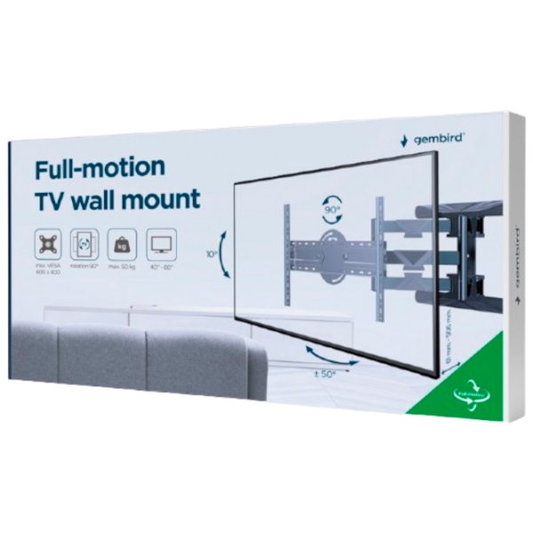 Suport TV Gembird WM-80STR-01 Black VESA 600 x 400 mm photo 11
