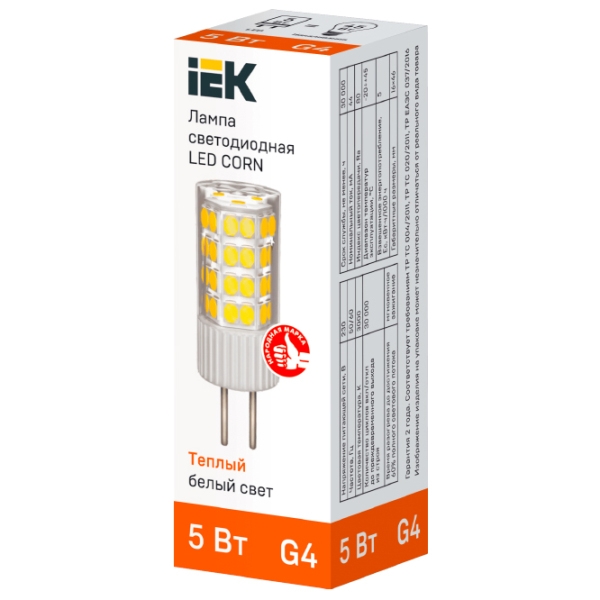 Лампочка светодиодная IEK LED CORN LLE-CORN-5-230-30-G4 G4 | 5 Вт | White photo 2