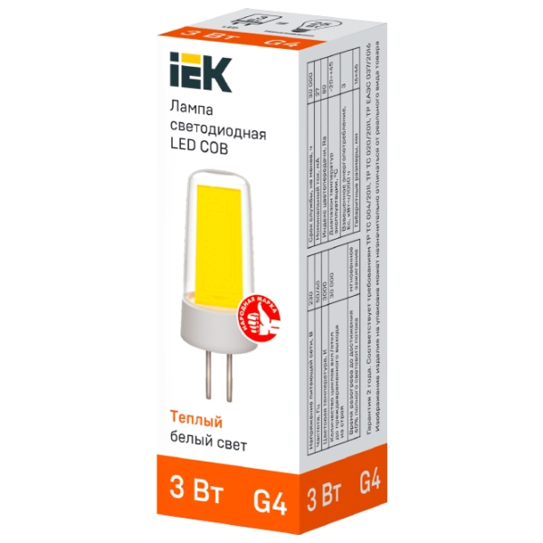Лампочка светодиодная IEK LED COB LLE-COB-3-230-30-G4 G4 | 3 Вт | Yellow photo 2