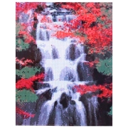 Pictură pe numere Strateg O cascadă între copacii viu colorați HX333 40 x 30 cm, P&acirc;nză