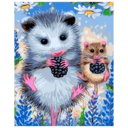 Pictură pe numere Strateg Oposoame mici cu fructe de pădure SS-6444 40 x 30 cm, P&acirc;nză