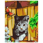 Pictură pe numere Strateg Motan si fluture SS-6451 40 x 30 cm, P&acirc;nză