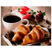Pictură pe numere Strateg Cafea de demineata cu cruasan VA-2617 50 x 40 cm, P&acirc;nză