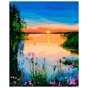 Pictură pe numere Strateg Apus de soare la lac VA-3078 50 x 40 cm, P&acirc;nză
