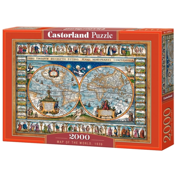 Puzzle 2D Castorland Map of the world 1639 (C-200733) Numărul de piese: 2000, V&acirc;rsta recomandată: 9+ photo 1