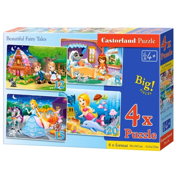 Castorland Beautiful Fairy Tales Puzzle – 4x Puzzle Mit 8, 12, 15 & 20 Teilen, Gesamtfläche 29x20 Cm, Für Kinder Ab 3 Jahren