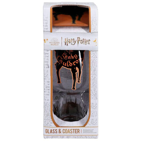 Pahar Paladone Harry Potter Leaky Cauldron Glass and Coaster Transparent  photo 3