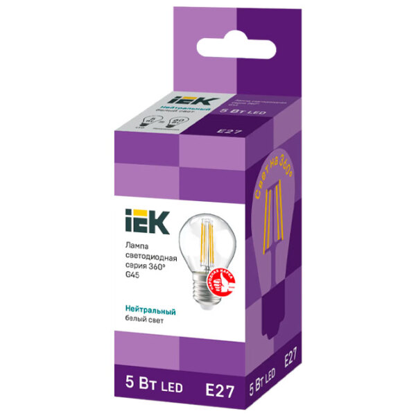Bec LED cu filament IEK G45 LLF-G45-5-230-40-E27-CL E27 | 5 W | White photo 2